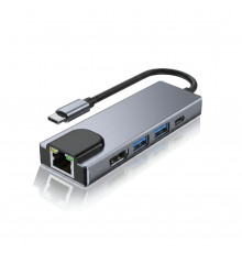 Адаптер USB HUB Type-C | 5 в 1 | LAN + Type-C + 2×USB + HDMI